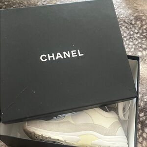 CHANEL Cream and White Sneakers